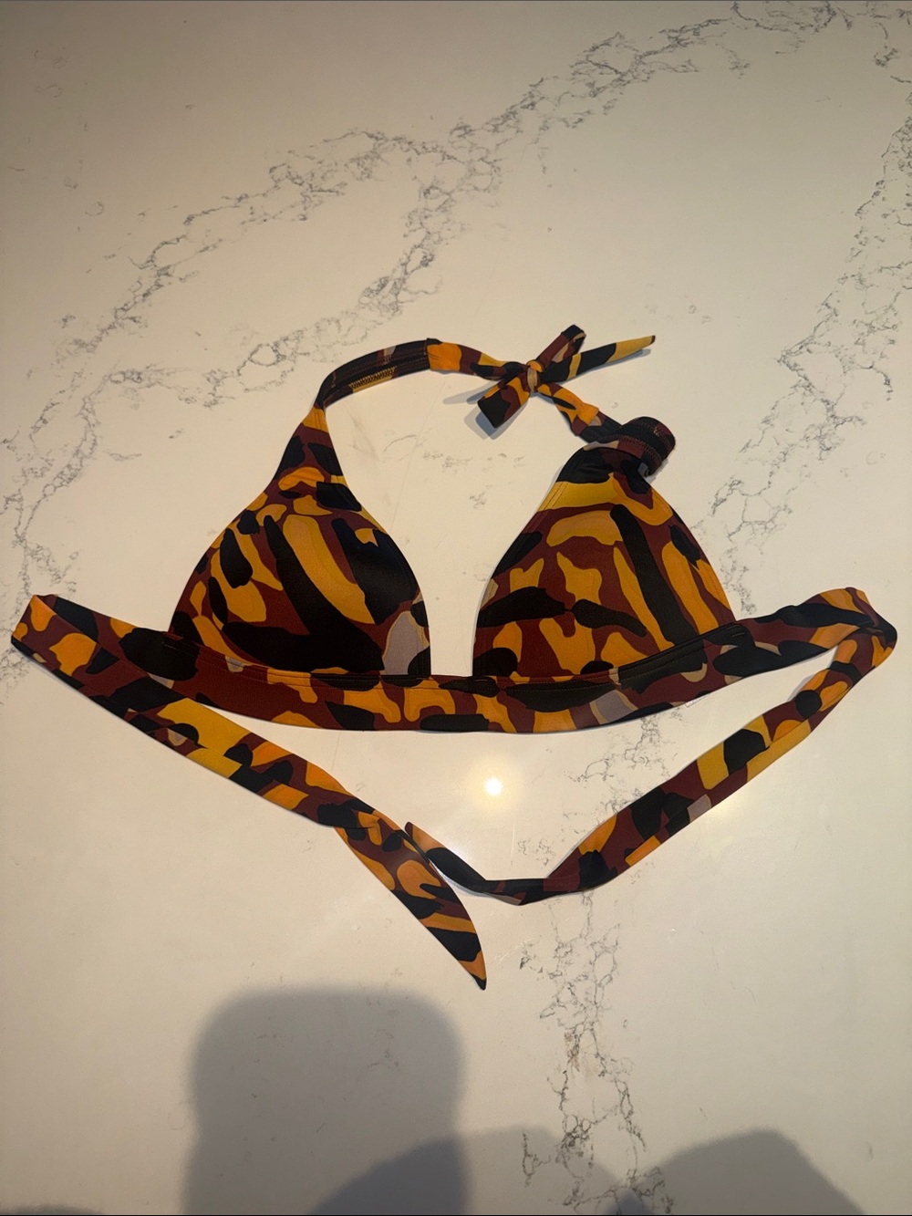 Victoria's Secret Yellow and Brown Camo Triangle Bikini Top